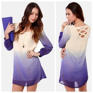 Tobi Blue & Cream Ombré Shift Long Sleeve Dress